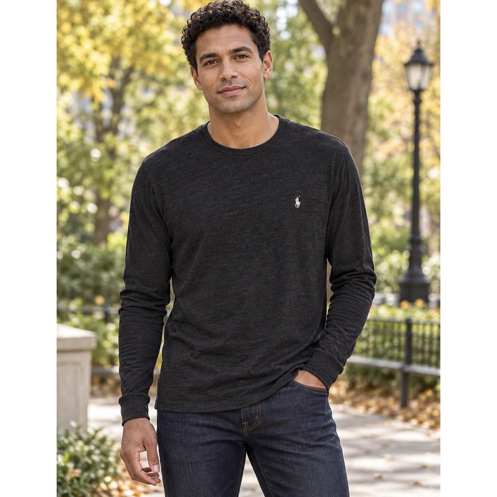 Polo Ralph Lauren Cotton Long Sleeve Crewneck Shirt Men's Size XLarge White Pony
